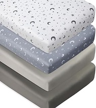 4 Pack Crib Sheets Star and Moon Neutral Unisex Baby Mattress Cover Fitted Crib Sheets Set for Baby 
