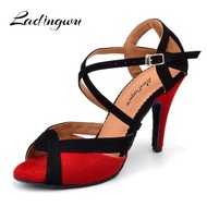 【100%-original】 Ladingwu Women Latin Dance Shoes Flannel Salsa Women Ballroom Dancing Shoes For Girls Blue/red Soft Bottom Indoor Shoes Tango