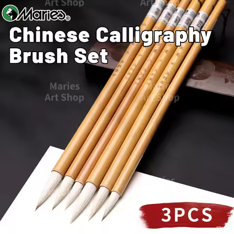 Marie's 3pcs Wool Sumi Chinese Calligraphy Brushes with 1.14/1.3/1.57-inches Length to Small Regular