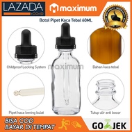 MAX COD - [BOTOL PIPET 60ML BENING 5PCS] Botol Pipet Kaca Tebal Bening 60ML Tutup Hitam / Clear Glas