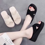 【selipar wanita tinggi tebal】 selipar tinggi perempuan selipar perempuan Cross Strap Wedge Heels - S