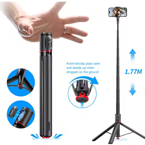 Portable Selfie Stick with Auto Jump Feature Remote Control Tripod Stand for Mobile Phone Stable Bra
