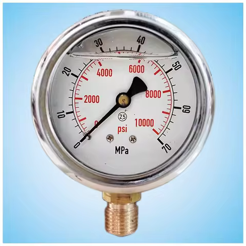 JIVTO 2" Glycerine-Filled Compound Pressure Gauge, 1/4" NPT Lower Mount, -30inHg to 600 PSI/Bar, Dua