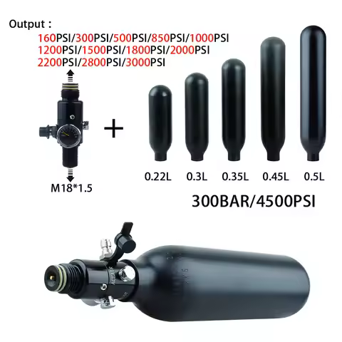 HPA Scuba Air Tank Bottle Cylinder 0.22L 0.3L 0.35L 0.45L 0.5L 4500psi 30MPa 300bar M18*1.5 Regulato