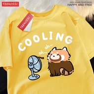 S-5XL Ready stock Sisters T-Shirt Fun Raccoon Blowing A Fan T Shirt Breathable Street Cool Cotton Su