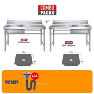 Stainless Steel Kitchen Sink With Sink Stand Sinki Dapur Besi Dengan Kaki Commercial Use Single Bowl