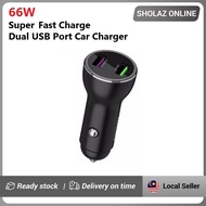 66W Super Fast Dual USB Turbo Car Charger QC3.0 VOOC/ for Xiaomi, Sam, iphone, Vivo, Oppo, Realme