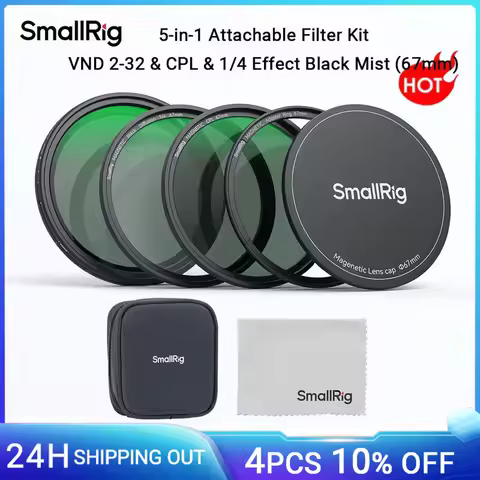SmallRig 5-in-1 Attachable Magnetic Filter Kit VND 2-32 & CPL & 1/4 Effect Black Mist (67mm) with Th
