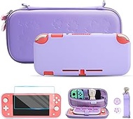 FUNDIARY Carrying Case for Nintendo Switch Lite Accessories, Travel Case Bundle for Switch Lite with Soft TPU Cover, Adjustable Shoulder Strap, Wrist Band, Screen Protector and 2 Thumb Caps - Purple