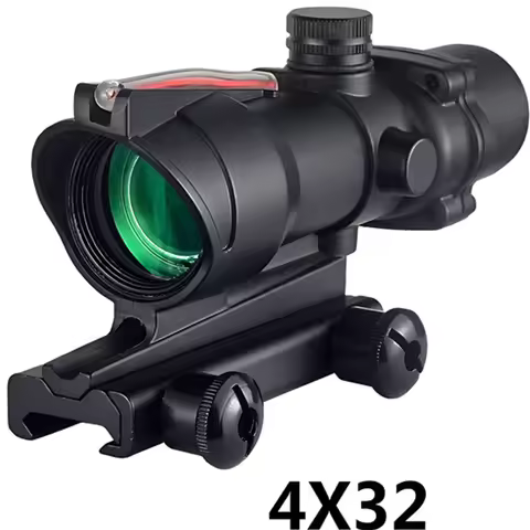 4x32 Scope Prism Scope Real Red Fiber Optic Chevron Scope Red Dot Illuminated Etched Reticle Tactica