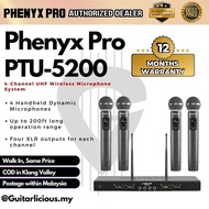 Phenyx Pro PTU-5200 Wireless Microphone System UHF Mic Set , 4 x Wireless Handheld Mics, 200ft Range ( PTU-5200A / PTU )