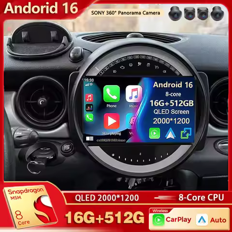 Android 16 For BMW MINI COOPER R56 R60 2007- 2014 2K QLED Android Car Radio Multimedia stereo Player