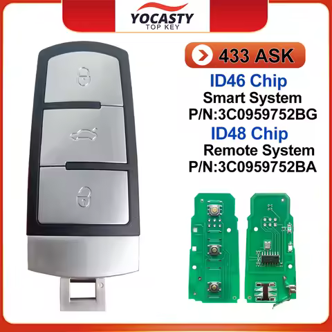 For VW Passat B6 3C B7 Magotan CC 2004-2015 P/N:3C0959752BG 3C0959752BA ID48 Chip 3 Buttons 433MHz S