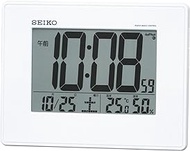 Seiko SQ770W Clock Alarm Clock, Radio Wave, Digital, Calendar, Temperature, Humidity, Display, Large Screen, White, Pearl