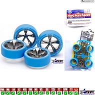 TAMIYA 95654 MEDIUM DIA LP TIRE HARD & BLACK PLATED 5 SPOKE WHEEL SET (ASIA CHALLENGE)