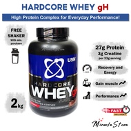 USN Hardcore Whey Protein GH 2kg Creatine Muscle Gym Performance Energy Supplement Pre Workout Post 