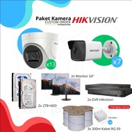 Paket Kamera CCTV Hikvision Lengkap Indoor/Outdoor + Monitor 24"