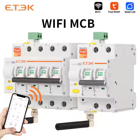 ETEK TUYA Smart MCB No Metering 2P 4P Circuit Breaker C Curve 16-63A WiFi Remote Control EKR3