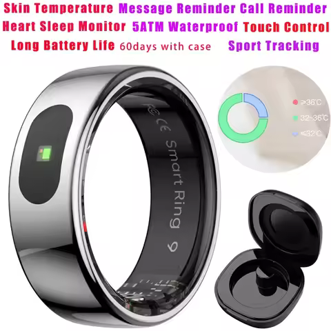 Smart Ring with Skin Temperature Measure,Message Call Reminder,Sport Health Sleep Monitor,IP68 5ATM,