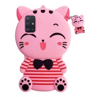 QCF Silikon Case 3D Samsung Galaxy A71 Kucing Pink Belang Merah / Casing Samsung A71 / Softcase Bone