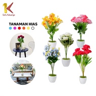 Satu Keluarga Tanaman Hias Plastik Hiasan Dekorasi Rumah C165-C169 Ornamen Pot Bonsai Bunga Mawar Artificial