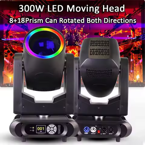 LED 300W Beam Moving Head Lighting 8+18Prism Rotated Both Directions DMX Frost/ Rainbow Effect for D