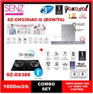 [FOR KLANG VALLEY ONLY] SENZ SZ-CH336iAC 1600 m3/h Heat Pro intelClean Chimney Cooker Hood + SENZ SZ-GS388 Tri-Ringz Twin Burner Gas Stove | 6.4kW