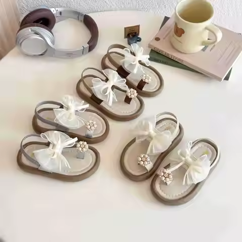 Summer Girl's Sandals Clip-toe Bowknot Elastic Band Soft Sole Kids Sliders Beautiful Pu Leather Chun