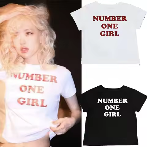 South Korean Trend Rose Park Chae-young NUMBER ONE GIRL Print with Short Short Sleeve TEE T-shirt To