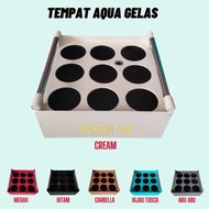 Mineral Water Basket with 9 Cups Square & Oval Synthetic Leather Cups