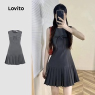 Lovito Casual Dress Plain Bow Dress for Women LNA71500