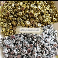 50gram - Silver Round Letter Beads - Metallic Round Letter Beads - 6mm Gold Round Letter Beads
