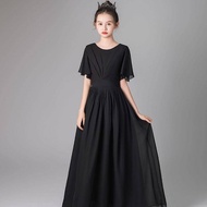 Girl Black Dress Long Chiffon Dress Slim Fit Black Performance Dress Girl Piano Performance Dress Ho