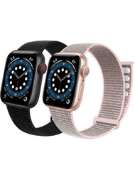 2入組男女適用的簡約柔軟尼龍運動手錶表帶，適用於Apple Watch 45/49/38/40/41/42/44mm，與Apple Watch系列Ultra/SE/8/7/6/5/4/3/2/1兼容
