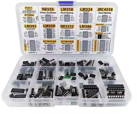 XL IC Chip Assortment 150 pcs, opamp, oscillator, pwm, PC817, NE555, LM358, LM324, JRC4558, LM393, L