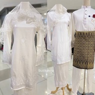 SET NIKAH EXCLUSIVE / KURUNG MODEN SAREE WARNA PUTIH SULAM GAYA KLASIK ANGGUN | COUPLE SET SEDONDON 