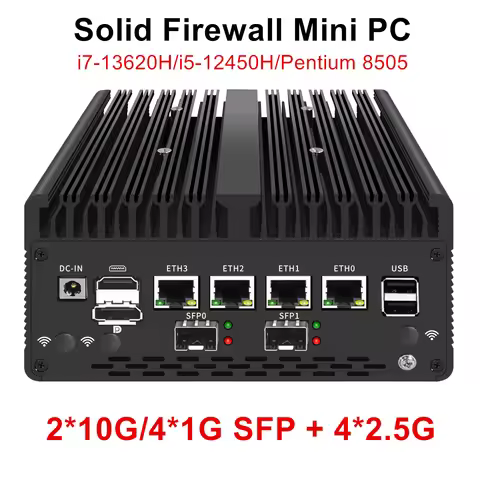 Topton Solid Firewall Computer Intel i7 13620H i5 12450H 8505 4*2.5G Nics 2*10G or 4*1G SFP 2*DDR5 N