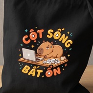 Women's canvas tote bag with capybara print Unstable Spine office workers cute shoulder bag colleagu