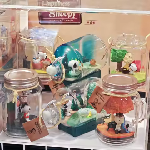 RE-MENT Snoopy Scene Happy Terrarium Miniature Landscape Bottle Blind Box Toys Anime Figures Collect