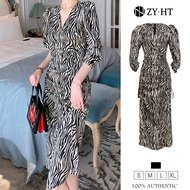 ZY.HT（ล้างสต๊อก ใช้คูปอง299บาทขึ้นไป）เดรสผู้หญิง เดรสลายม้าลาย เดรสมิดิ เดรสผ้าซาติน เดรสทำงาน เดรสอ