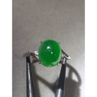 #J929 100% Natural Grade A Icy Green Jade Jadeite Adjustable Ring H10.5m 925 Silver