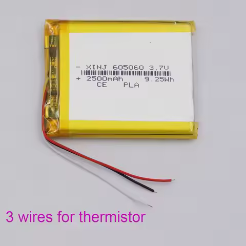 3.7V 2500mAh Rechargeable 3 Wires NTC Thermistor Polymer Li Battery 605060 For GPS Sat Nav Bluetooth