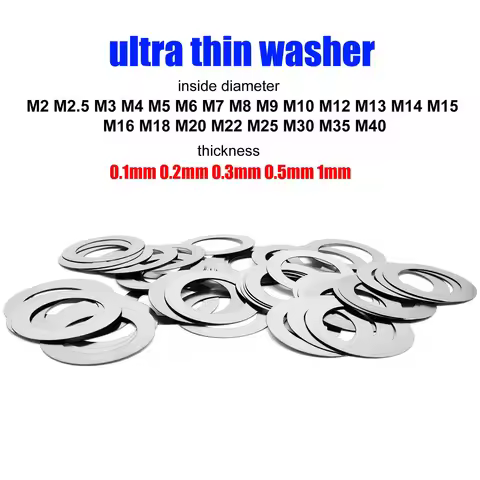 100/20X High Quality 0.1 to 1mm Thick M2 M3 M4 M5 M6 M8 to M40 Ultrathin Adjust Shim Ultra Thin Flat