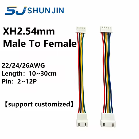 10PCS XH2.54 Extension Cable 2P/3P/4P/5P/6P/7P/8P/9P/10P/12P,2.54mm Pitch Male To Female Connector,1