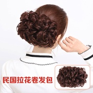 Wig Female Retro Style Short Hair Republic of China Cheongsam Curly Hair Wrapping Flower Plate Hair 