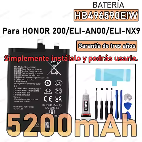 100% New Zero Cycle HB496590EIW 5200mAh Battery for HONOR 200/ELI-AN00/ELI-NX9 Mobile Phone Batterie