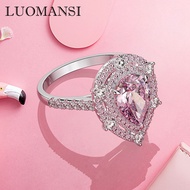 Luomansi New 7*10 Pink High Carbon Diamond Woman Ring Sparkling Wedding Engagement Cocktail Party Jewelry