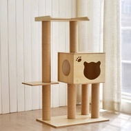 【110cm】Wood Cat Tower Cat Tree Cat House Cat Scratcher Cat Condo Play Swing Bed Scratching Post Cat Toy Wooden Cat Tree