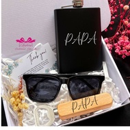 Personalized Black Matte Hip Flask, Bottle Opener and Men's Sunglass Gift Box Set | Gift Set Ideas