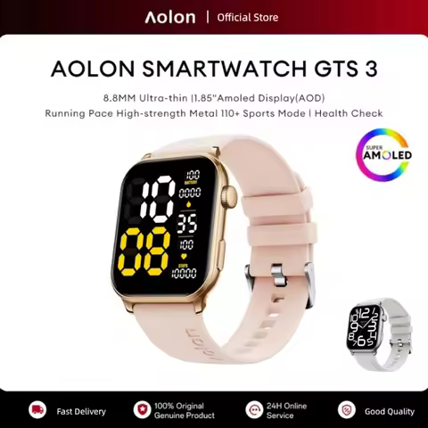 Aolon GTS3 Smart Watch 1.85" AMOLED Large Screen 8.8mm Ultra-Thin WhatsApp Call IP68 Waterproof Fitn